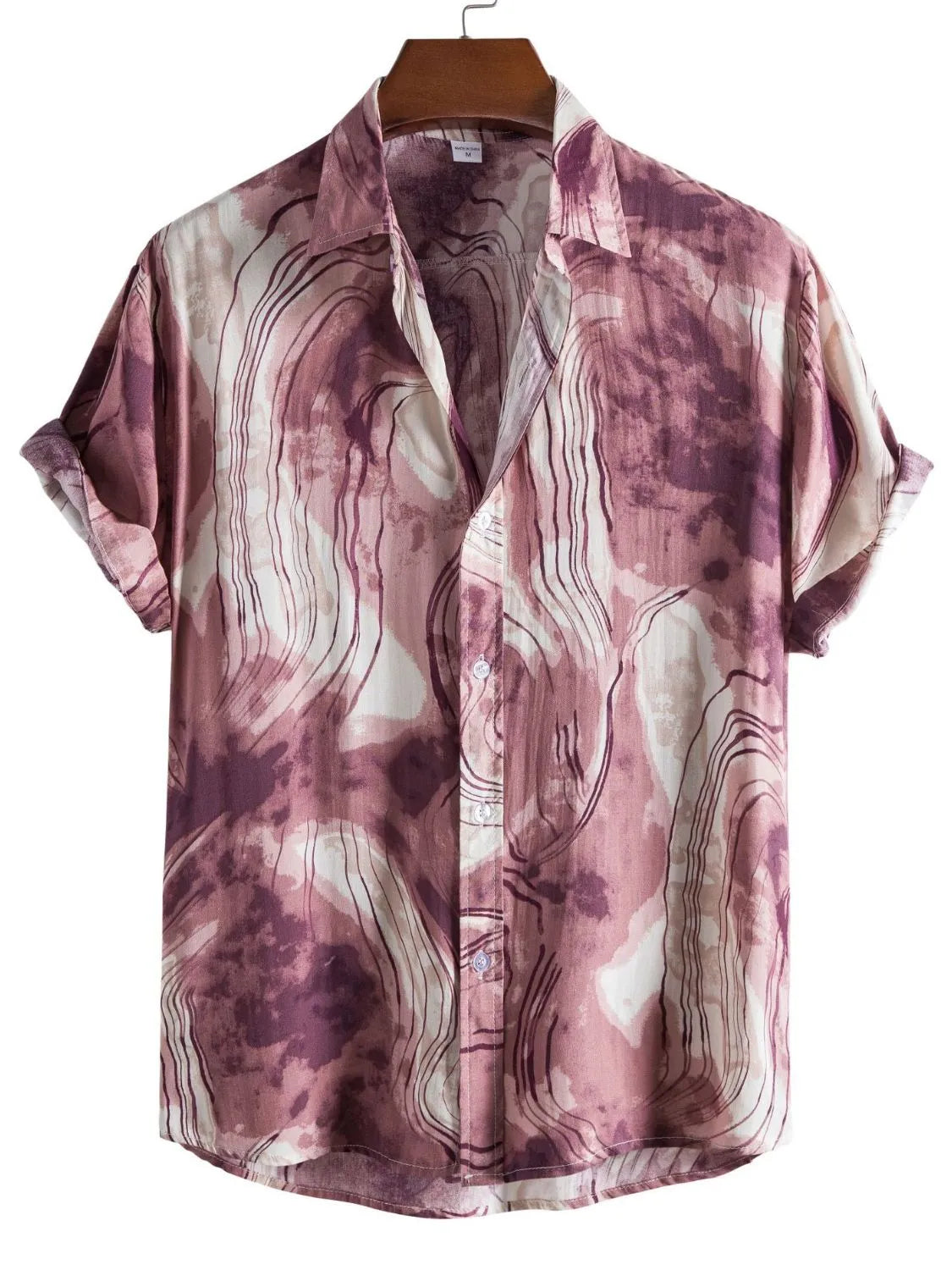 Men's Plus Size Abstract Marble Print Short Sleeve Button-Up Shirt - mens-shirts by Trendsi | Available at Handbags Specialist Headquarter