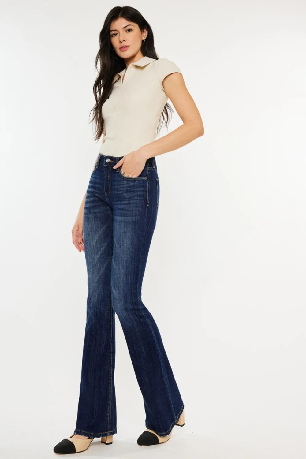 Kancan Full Size Mid Rise Slim Flare Jeans - Sleepwear by Trendsi | Available at Handbags Specialist Headquarter