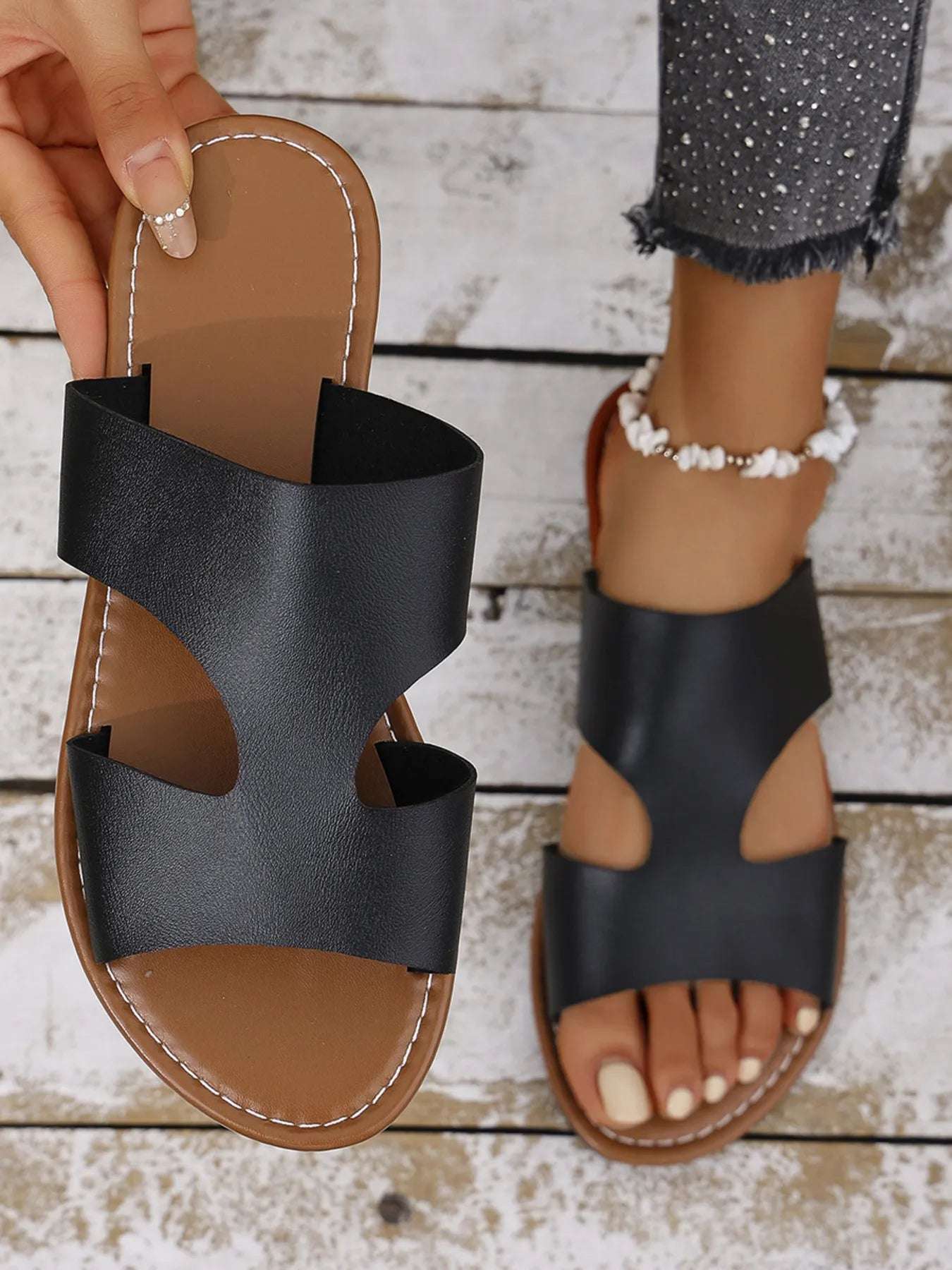 Cutout Open Toe Flat Sandals - Women Sandals by Trendsi | Available at Handbags Specialist Headquarter