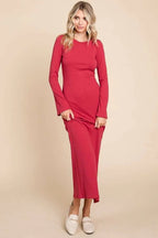 Culture Code Full Size Round Neck Bodycon Bell Maxi Dress - Maxi Dress by Trendsi | Available at Handbags Specialist Headquarter