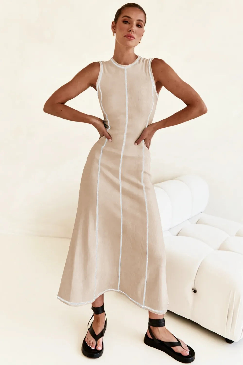 Contrast Stitching Maxi Tank Dress - Maxi Dress by Trendsi | Available at Handbags Specialist Headquarter