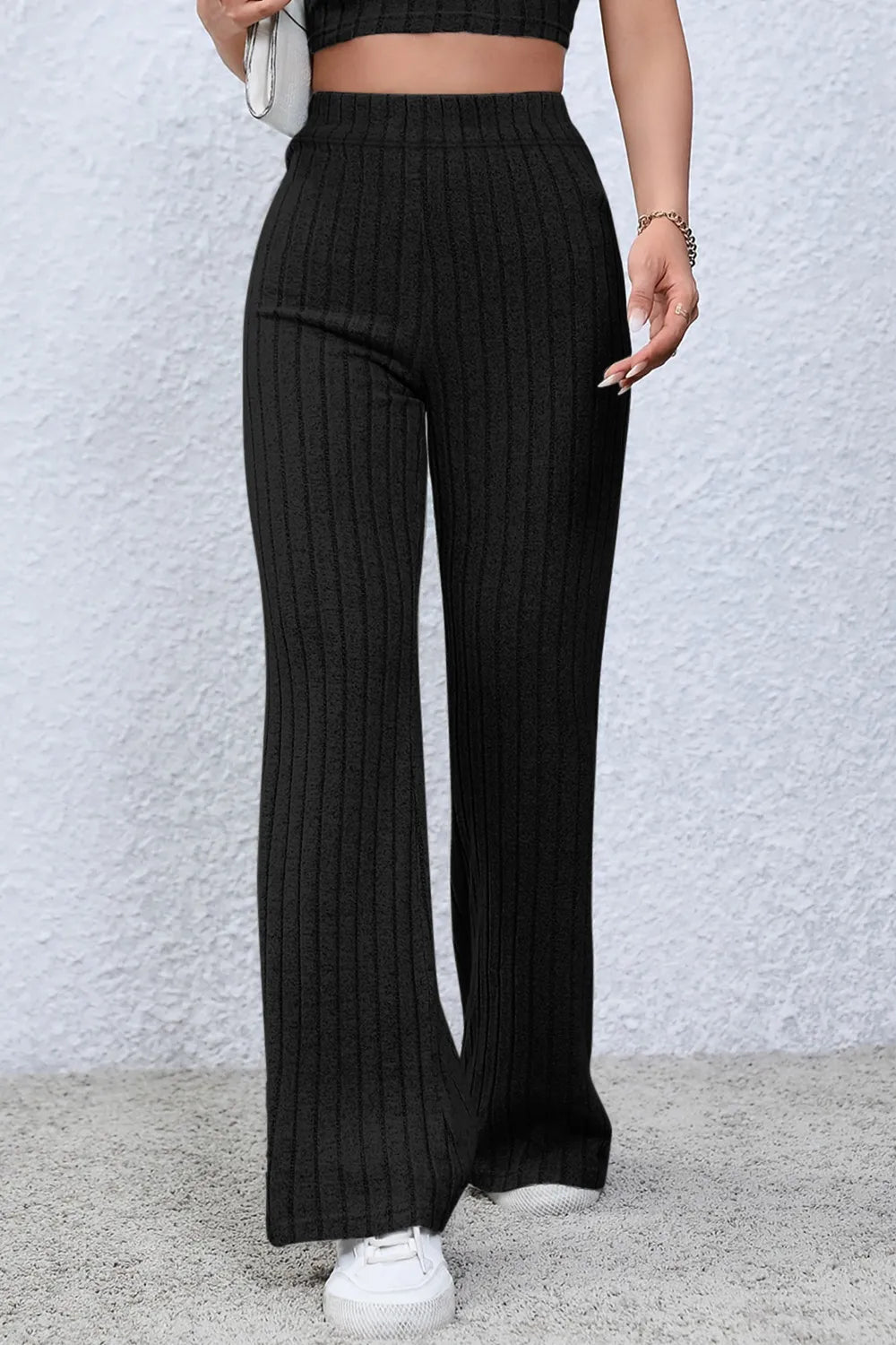 Basic Bae Full Size Ribbed High Waist Flare Pants - Women Pants by Trendsi | Available at Handbags Specialist Headquarter