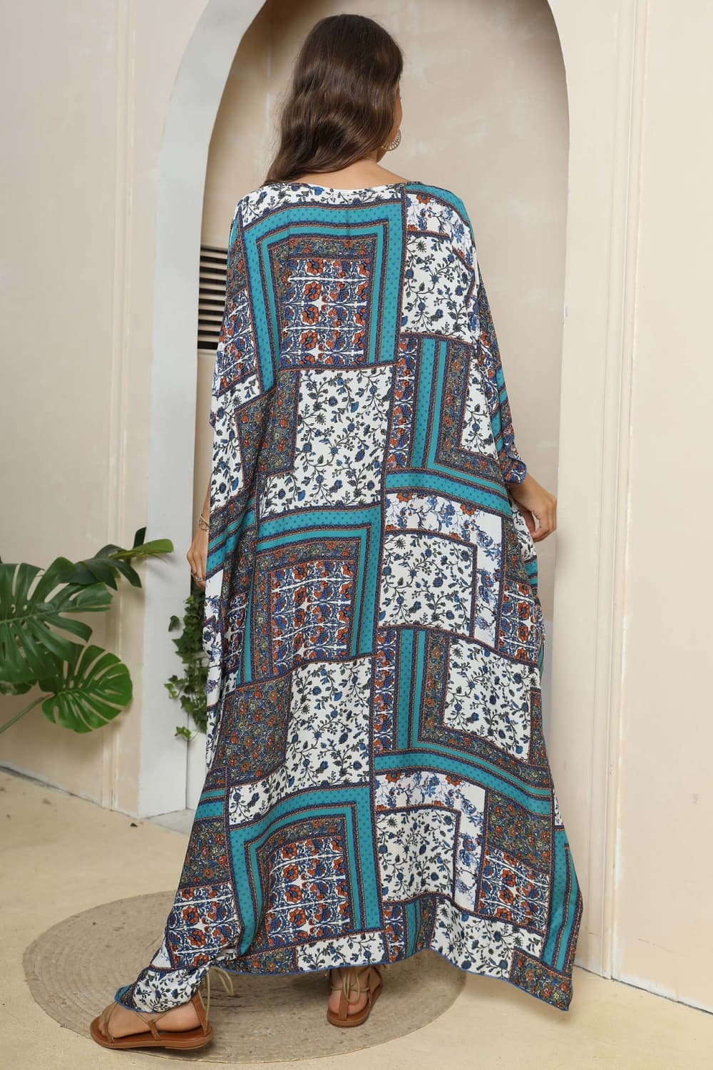 Printed V-Neck Split Maxi Dress - Maxi Dress by Trendsi | Available at Handbags Specialist Headquarter