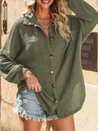 Waffle Knit Button-Down Shirt - Tops by Trendsi | Available at Handbags Specialist Headquarter