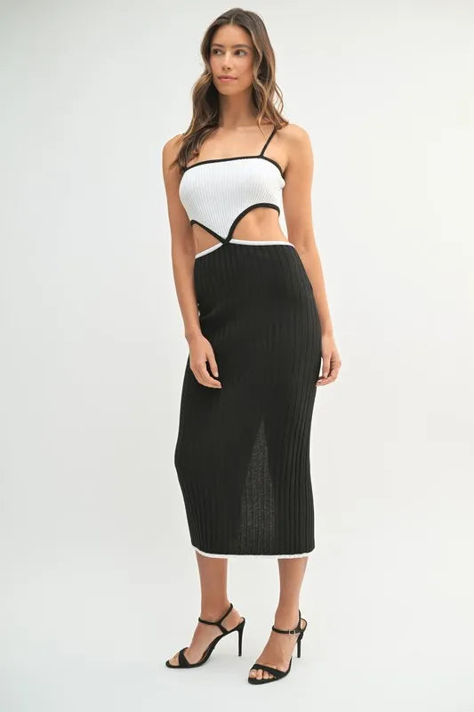 MABLE Ribbed Knit Color Block Cutout Midi Dress - Maxi Dress by Trendsi | Available at Handbags Specialist Headquarter