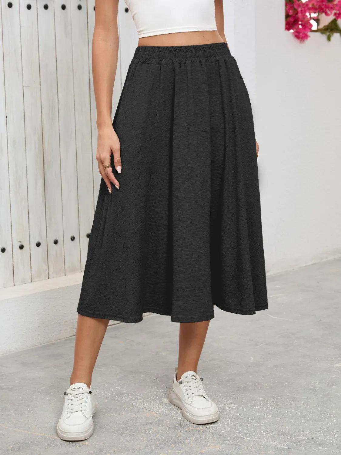 Elastic Waist Skirt With Pockets - Skirts by Trendsi | Available at Handbags Specialist Headquarter