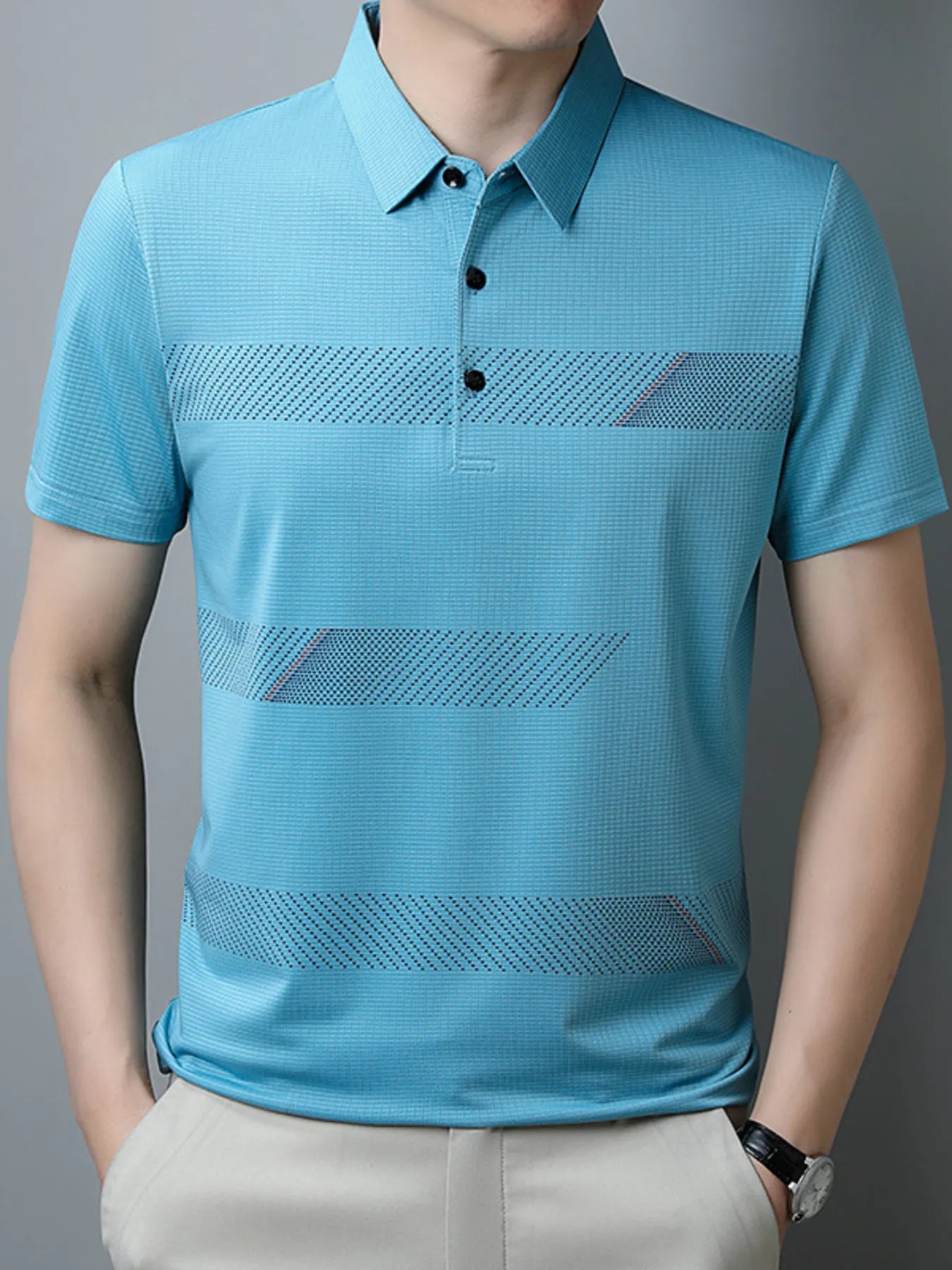 Men's Plus Size Striped Short Sleeve Casual Polo Shirt - Men's Polo shirt by Trendsi | Available at Handbags Specialist Headquarter