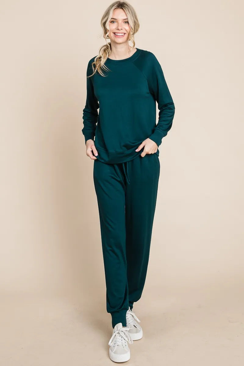 Super Lady Round Neck Raglan Sleeve Top and Drawstring Pants Lounge Set - Sleepwear by Trendsi | Available at Handbags Specialist Headquarter