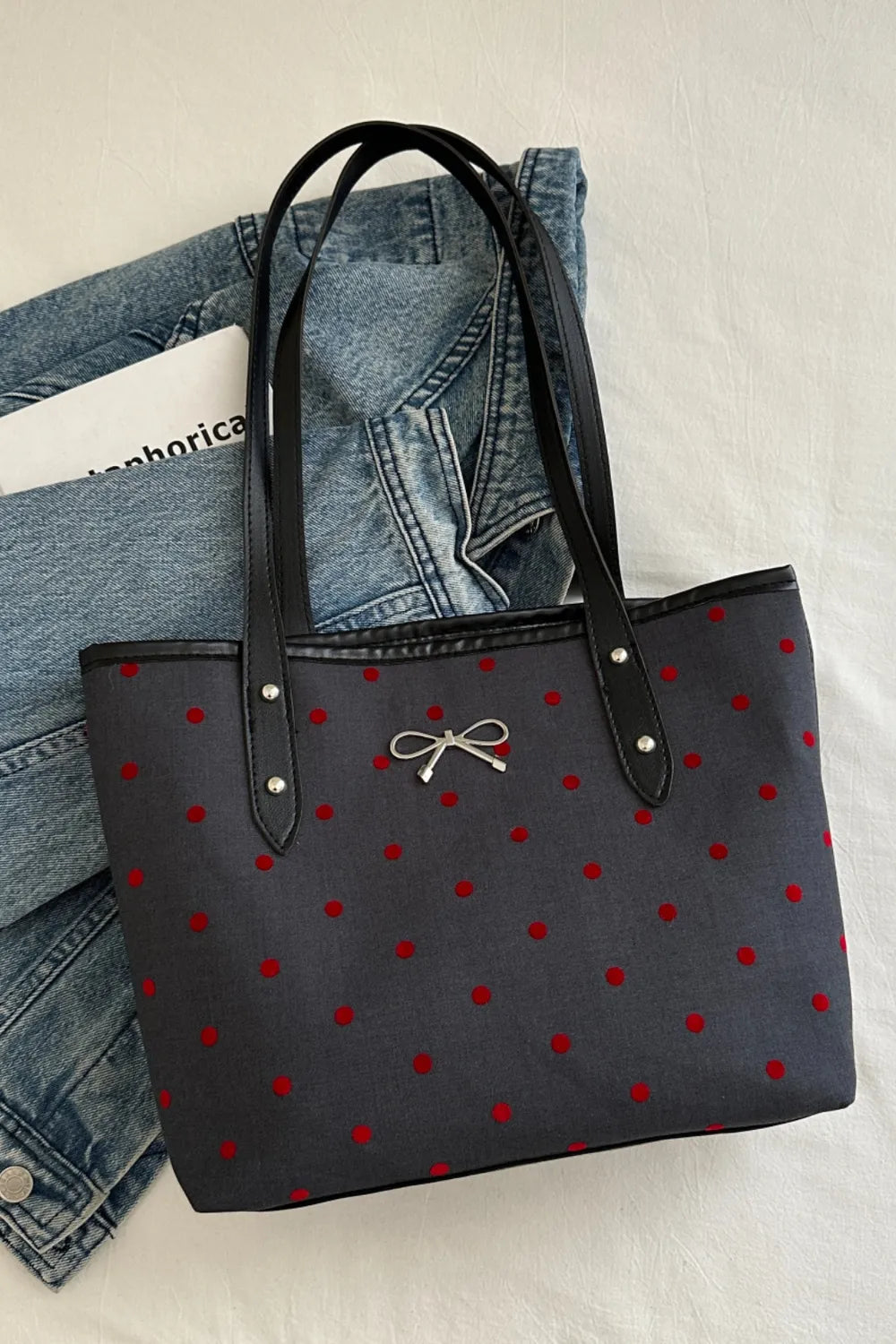 Bow Trim Polyester Tote Bag - Tote Bag by Trendsi | Available at Handbags Specialist Headquarter