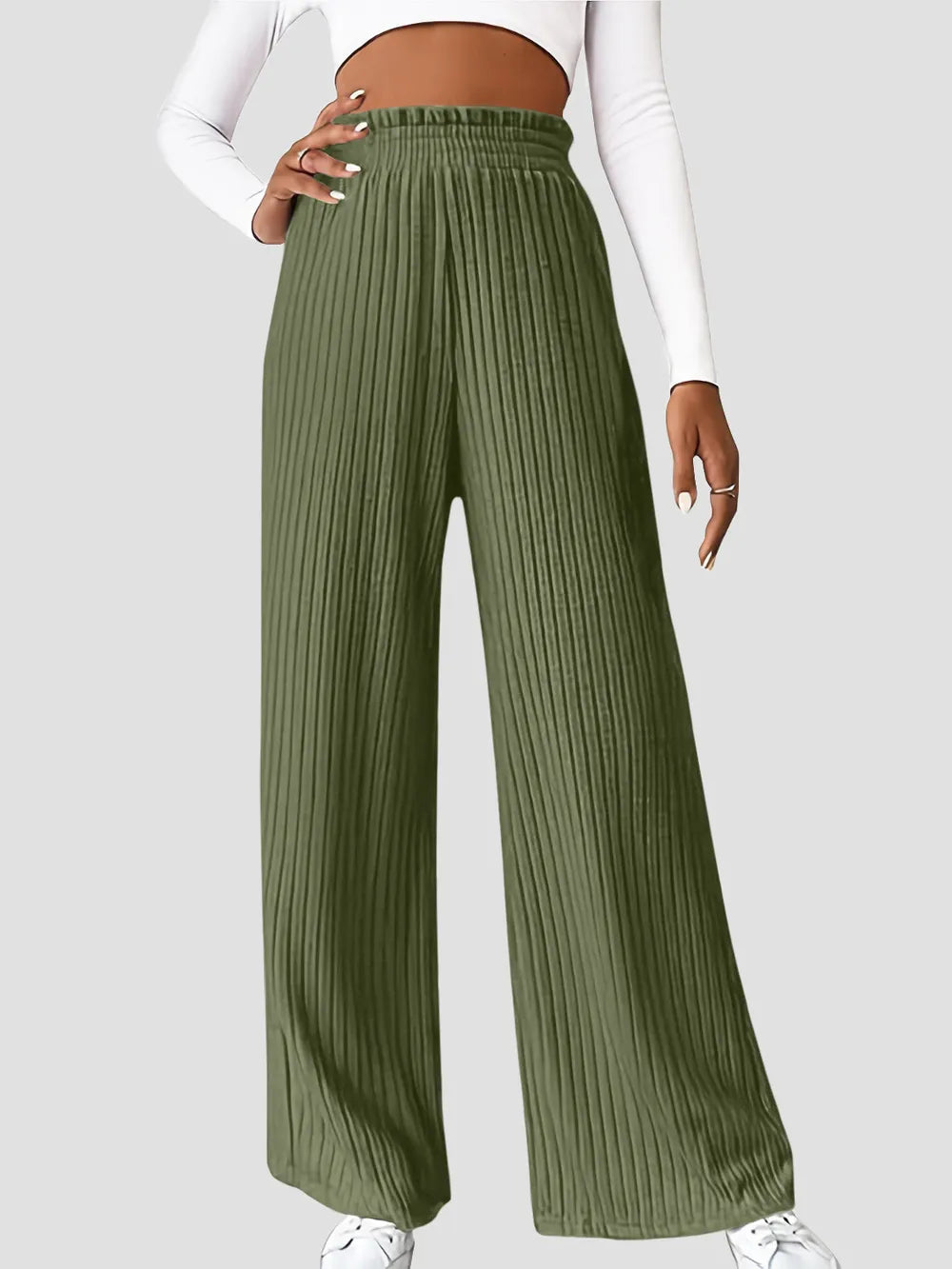 Ribbed High Waist Pants - Women Pants by Trendsi | Available at Handbags Specialist Headquarter
