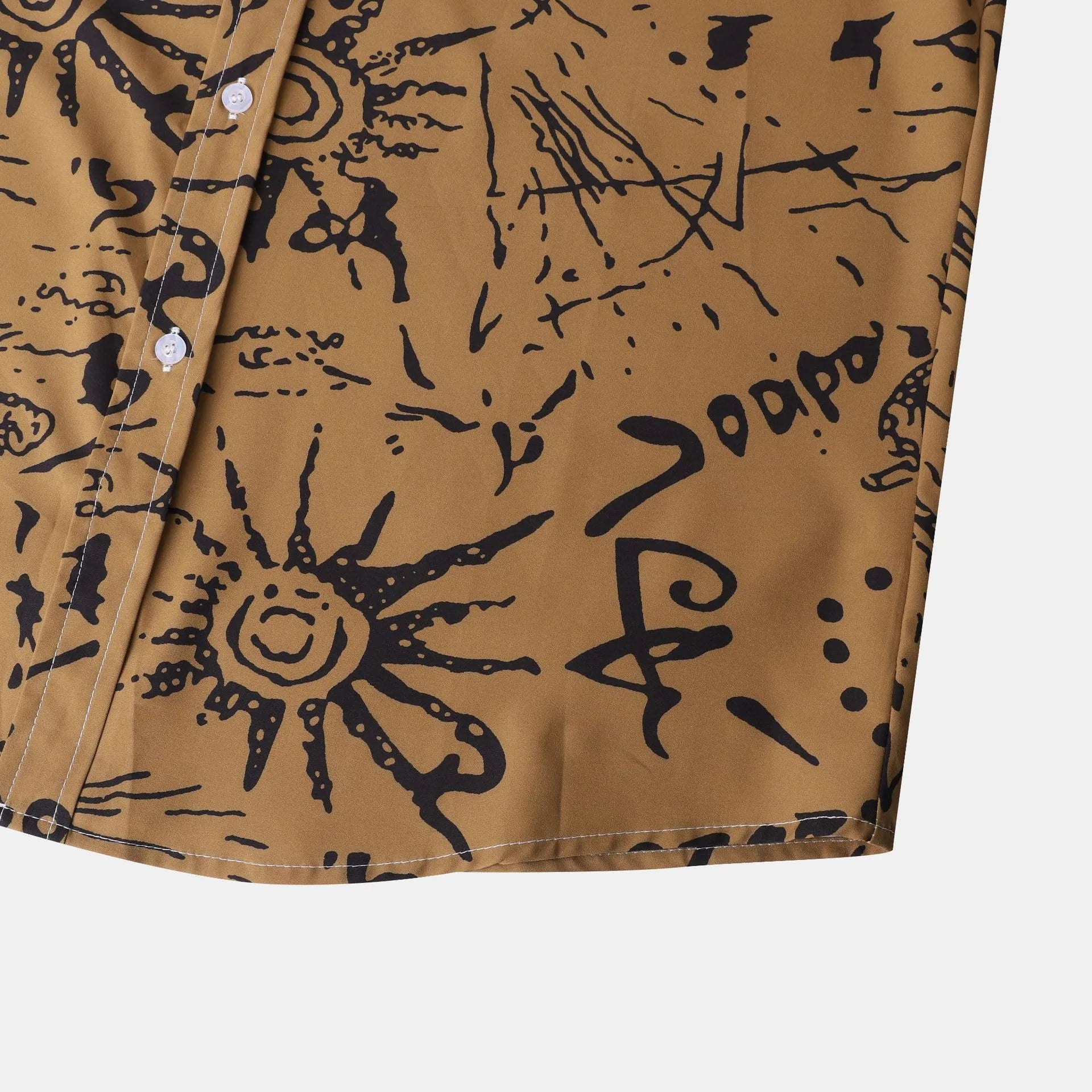 Men's Plus Size Vintage Sun Print Short Sleeve Button-Up Shirt - mens-shirts by Trendsi | Available at Handbags Specialist Headquarter