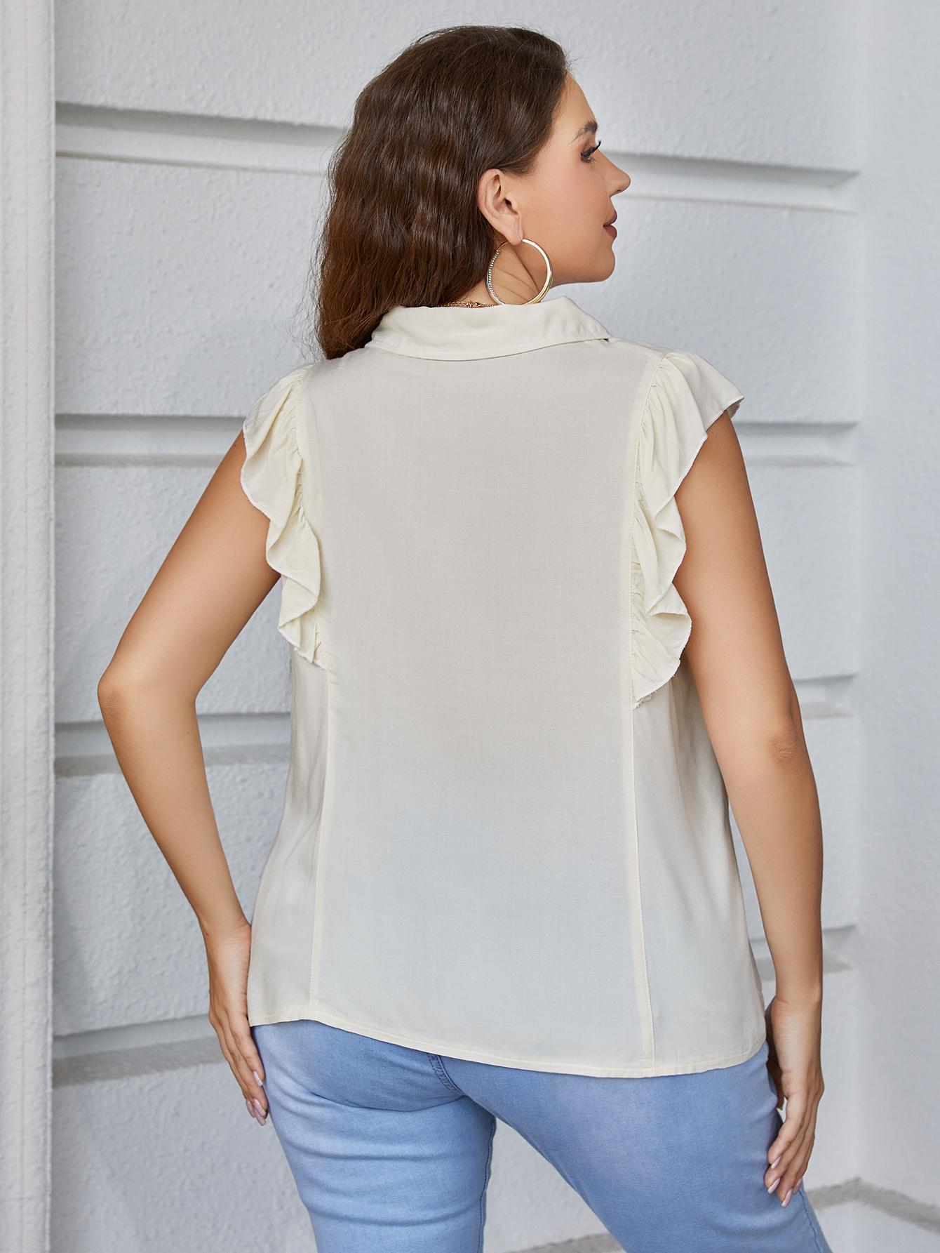 Plus Size Ruffled Cap Sleeve Shirt - Plus Size Shirts by Trendsi | Available at Handbags Specialist Headquarter