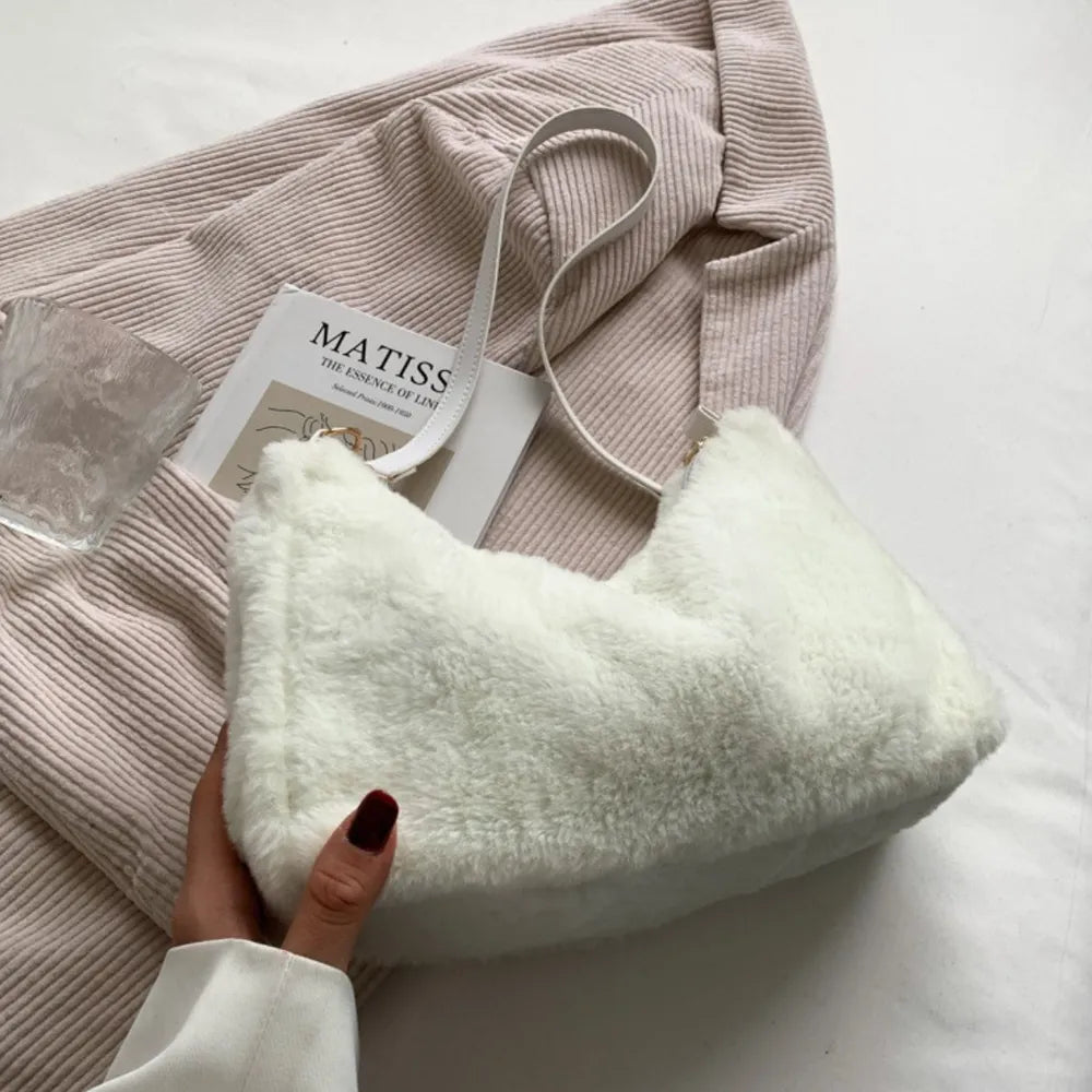 Faux Fur Removable Strap Shoulder Bag - Handbags by Trendsi | Available at Handbags Specialist Headquarter