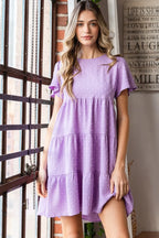 Heimish Full Size Swiss Dot Short Sleeve Tiered Dress - Dresses by Trendsi | Available at Handbags Specialist Headquarter