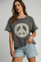 Umgee Full Size Mineral Wash T-Shirt with Lace Applique Plus Size - Dresses by Trendsi | Available at Handbags Specialist Headquarter