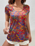 Paisley Print Short Sleeve T-Shirt - Tops by Trendsi | Available at Handbags Specialist Headquarter