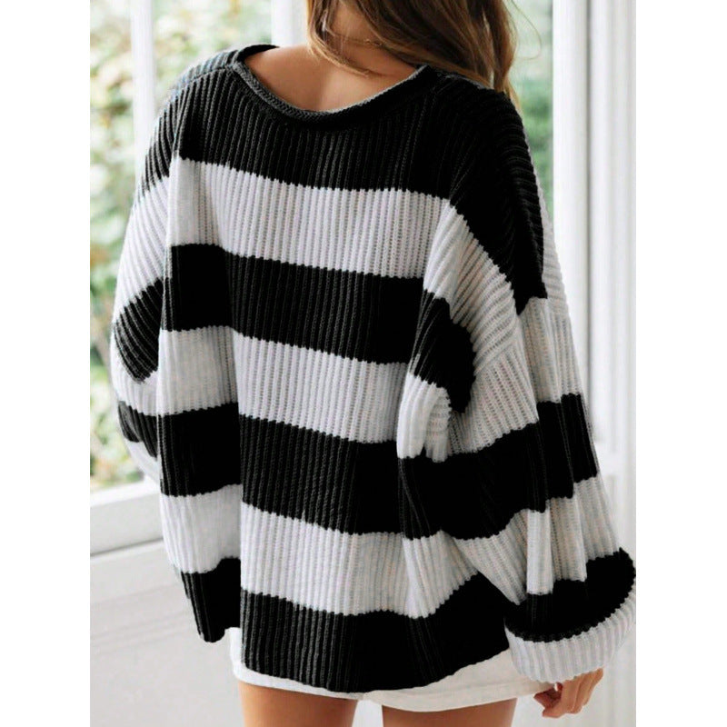Chic Striped Batwing Knit Sweater for Women