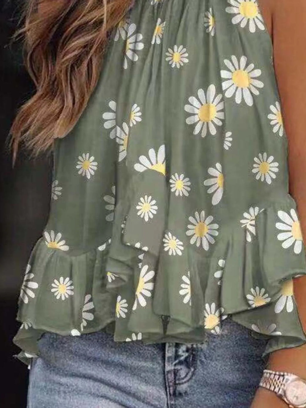 Ruffled Printed Halter Neck Cami Top - Tops by Trendsi | Available at Handbags Specialist Headquarter