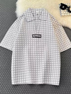 Men's Plus Size Houndstooth Pattern Short Sleeve Polo Shirt - Men's Polo shirt by Trendsi | Available at Handbags Specialist Headquarter