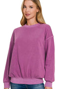 Zenana Soft Fleece Pigment Dye Round-neck Sweatshirts - Tops by Trendsi | Available at Handbags Specialist Headquarter