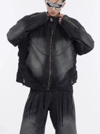 Men's Zip Up Long Sleeve Denim Jacket - Men's jackets by Trendsi | Available at Handbags Specialist Headquarter