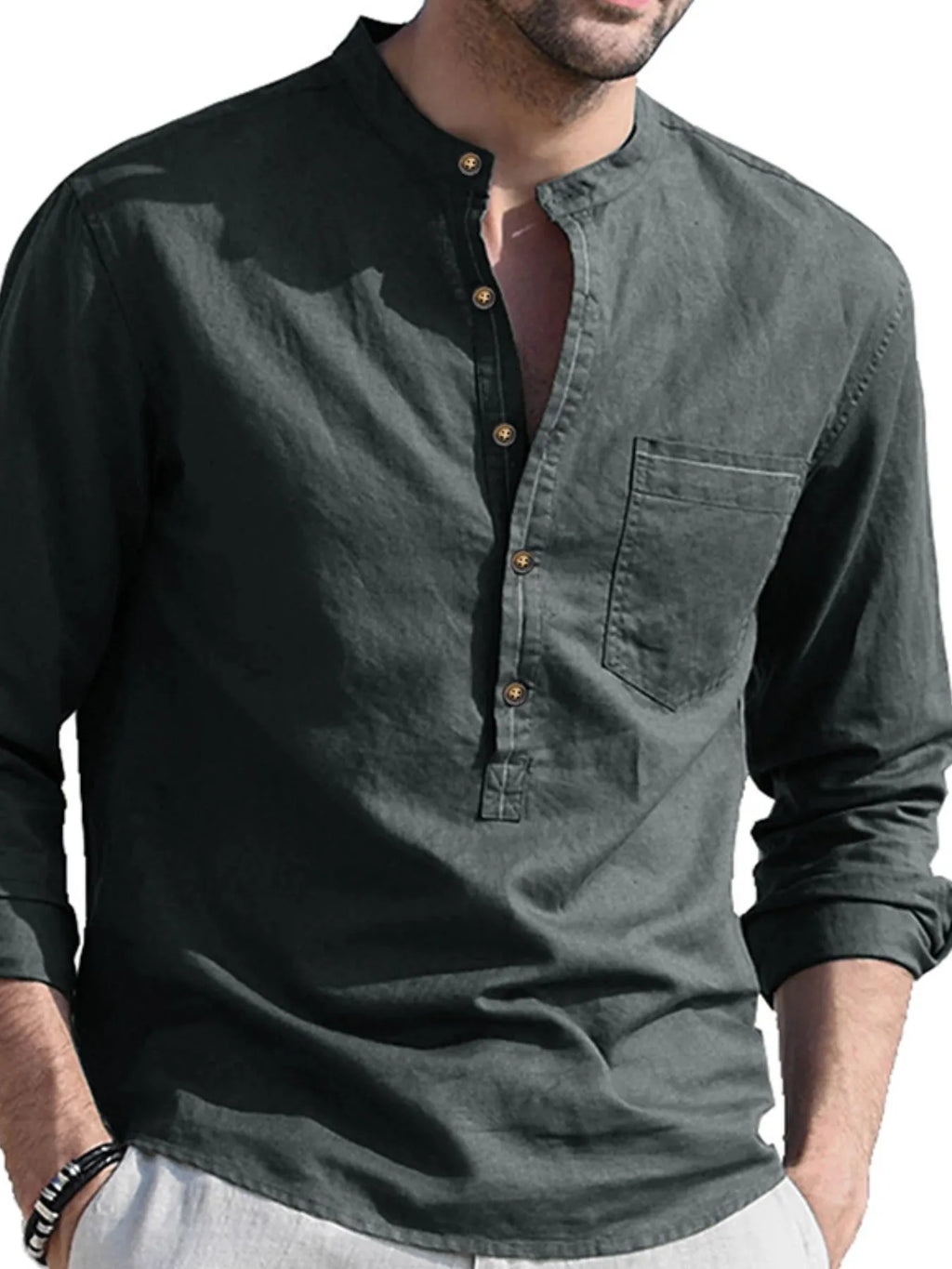 Men's Button Detail Long Sleeve Polo Shirt - Men's Polo shirt by Trendsi | Available at Handbags Specialist Headquarter