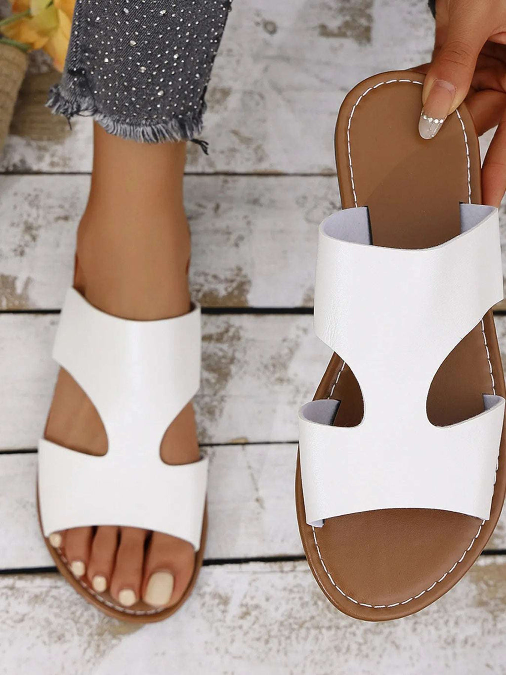 Cutout Open Toe Flat Sandals - Women Sandals by Trendsi | Available at Handbags Specialist Headquarter