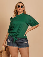 Plus Size Tied Cold-Shoulder Tee Shirt - Plus Size Shirts by Trendsi | Available at Handbags Specialist Headquarter