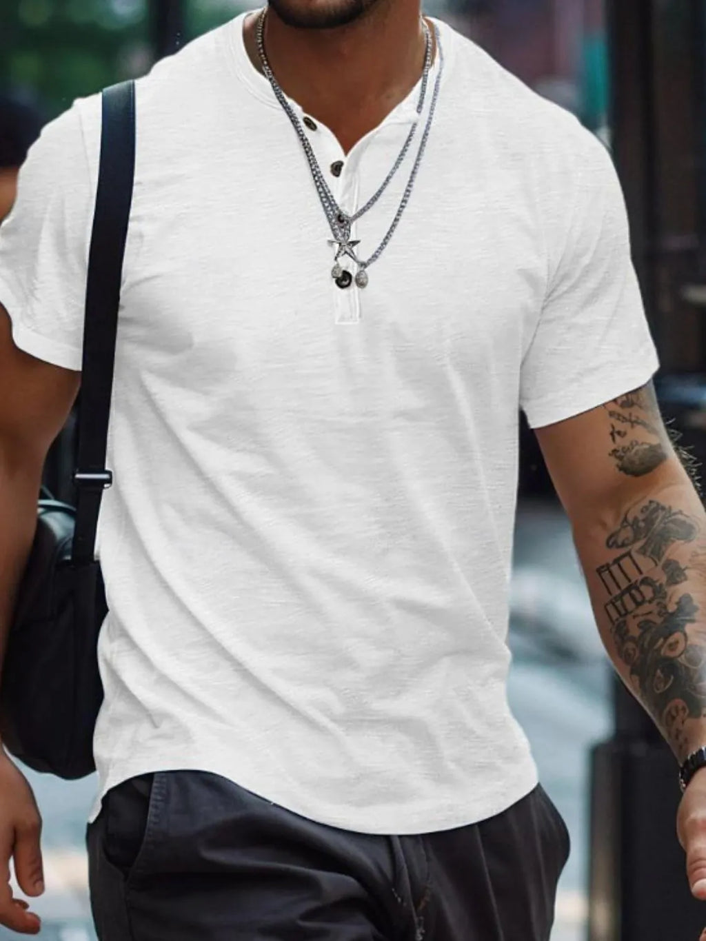 Men's Full Size Button Henley Collar Polo Shirt Plus Size - Men's Polo shirt by Trendsi | Available at Handbags Specialist Headquarter
