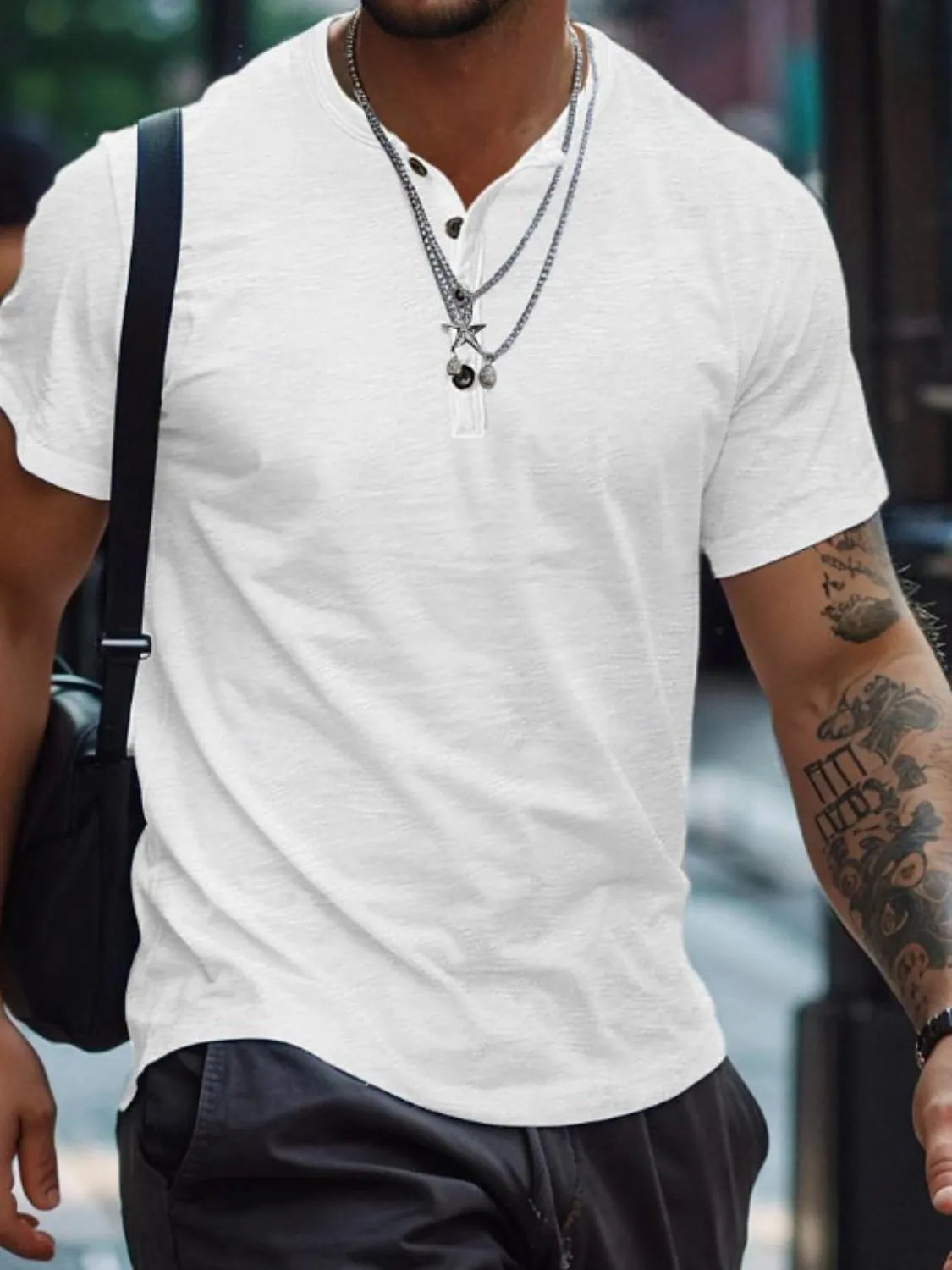 Men's Full Size Button Henley Collar Polo Shirt Plus Size - Men's Polo shirt by Trendsi | Available at Handbags Specialist Headquarter