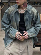 Men's Vintage Washed Denim Jacket with Classic Collar - Men's jackets by Trendsi | Available at Handbags Specialist Headquarter