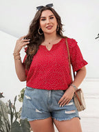 Plus Size Polka Dot Notched Flounce Sleeve Blouse - Plus Size Shirts by Trendsi | Available at Handbags Specialist Headquarter