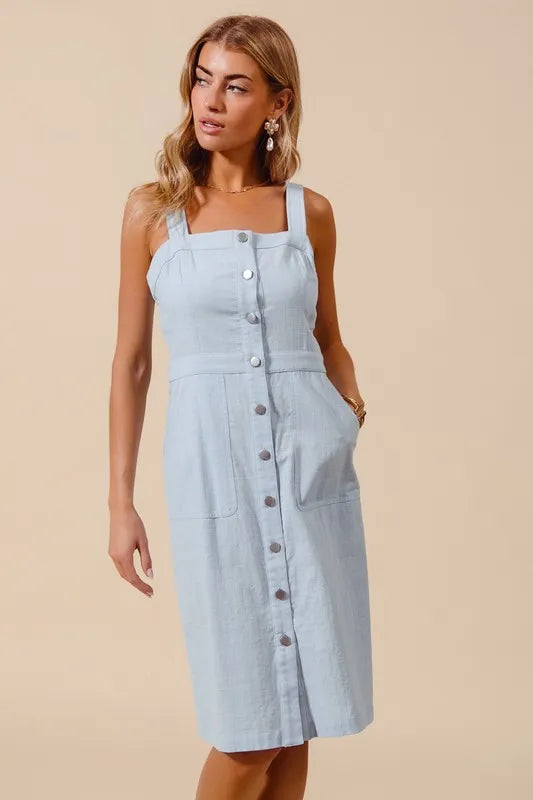 SO ME Button Down Pocket Front Pinafore Dress - Women / Jeans & Denim by Trendsi | Available at Handbags Specialist Headquarter