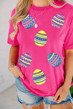 Sequin Easter Egg Short Sleeve T-Shirt - Tops by Trendsi | Available at Handbags Specialist Headquarter