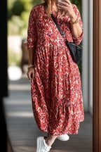 Plus Size Printed Notched Long Sleeve Dress - Dresses by Trendsi | Available at Handbags Specialist Headquarter