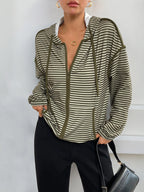 Striped Zip Up Oversized Hoodie - Tops by Trendsi | Available at Handbags Specialist Headquarter