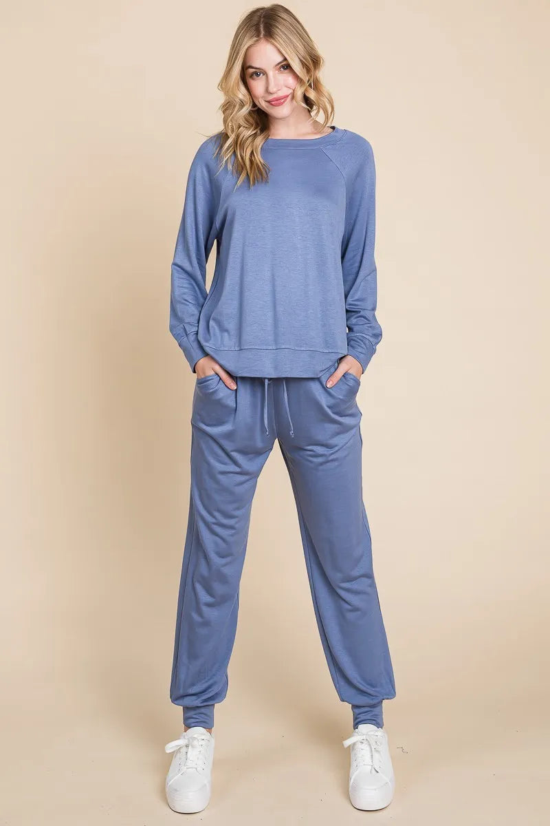 Super Lady Round Neck Raglan Sleeve Top and Pants Lounge Set - Sleepwear by Trendsi | Available at Handbags Specialist Headquarter