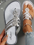 Rhinestone Toe Post Flats Sandals - Women Sandals by Trendsi | Available at Handbags Specialist Headquarter