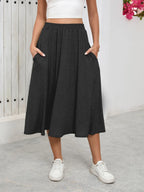 Elastic Waist Skirt With Pockets - Skirts by Trendsi | Available at Handbags Specialist Headquarter