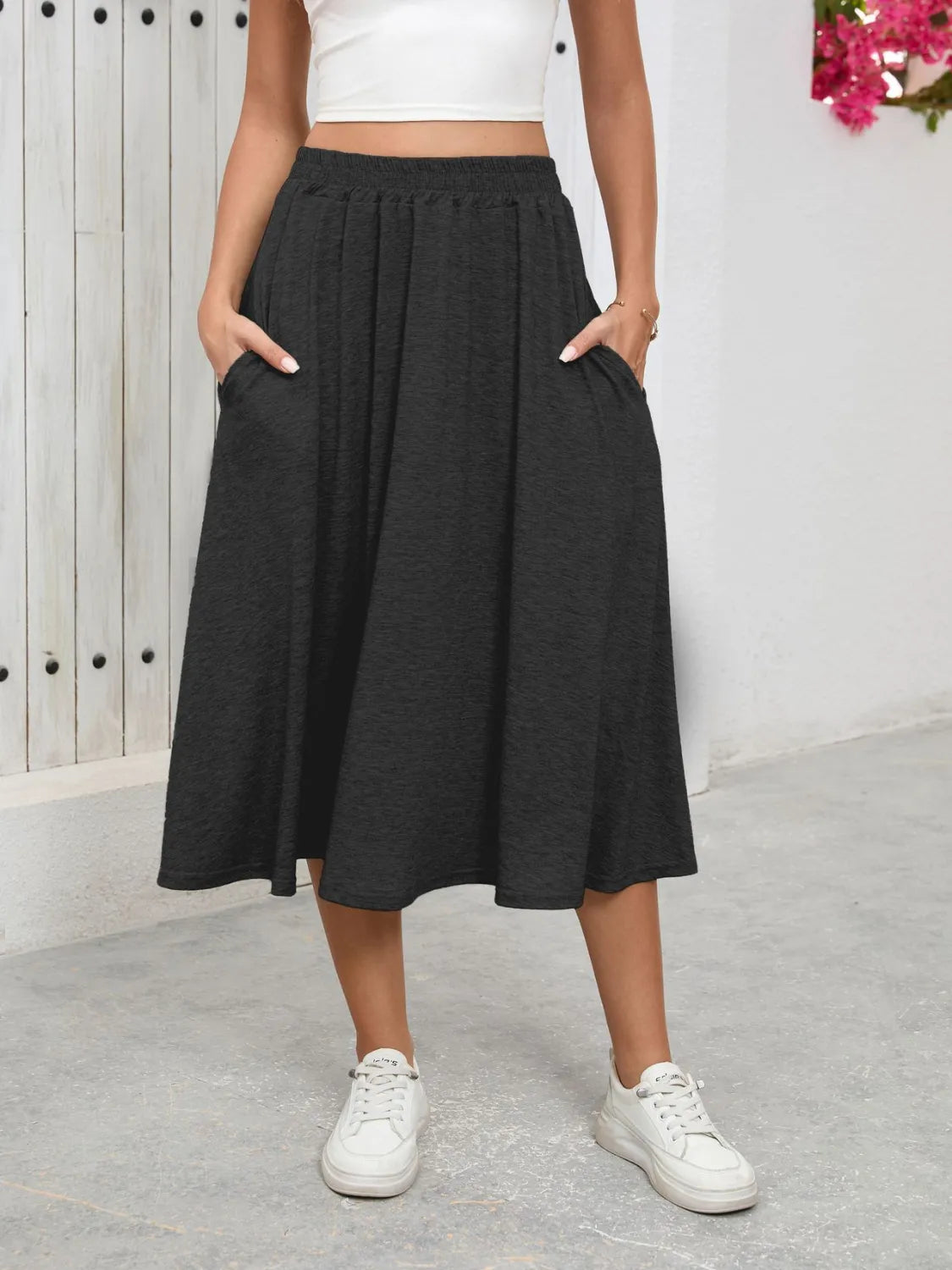Elastic Waist Skirt With Pockets - Skirts by Trendsi | Available at Handbags Specialist Headquarter