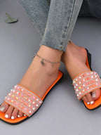Studded Open Toe Flat Sandals - Women Sandals by Trendsi | Available at Handbags Specialist Headquarter