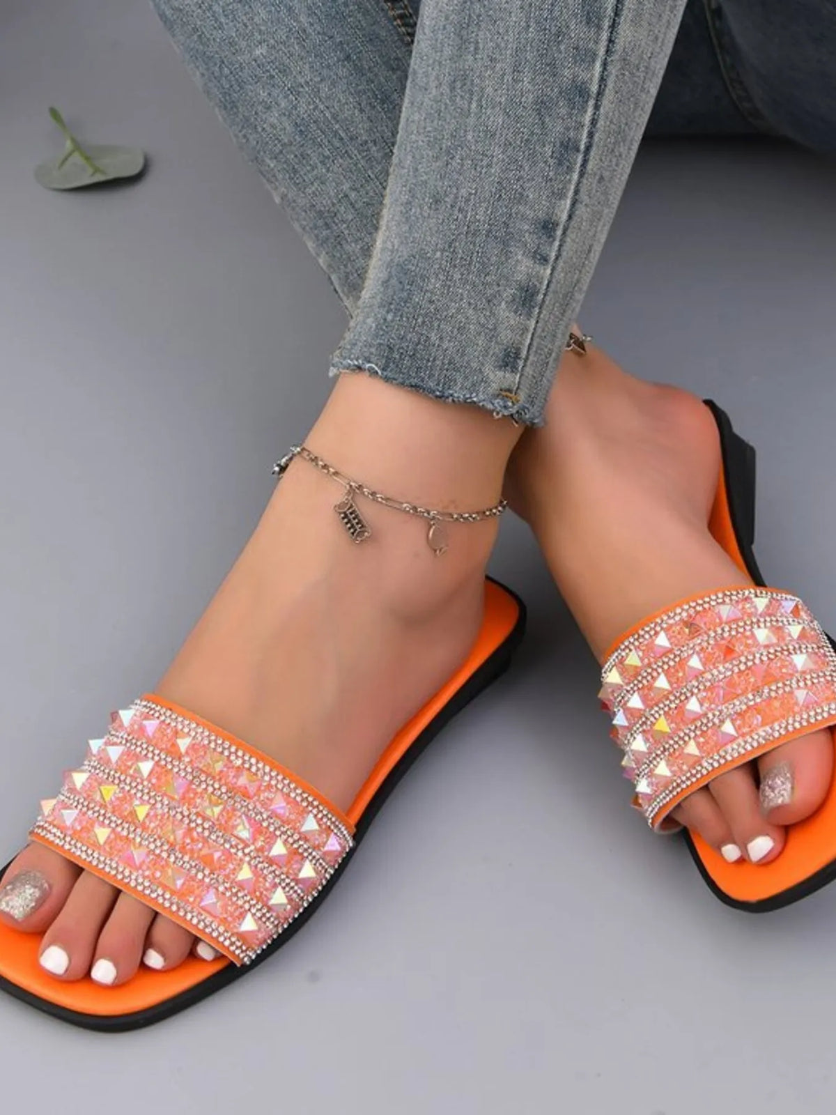 Studded Open Toe Flat Sandals - Women Sandals by Trendsi | Available at Handbags Specialist Headquarter