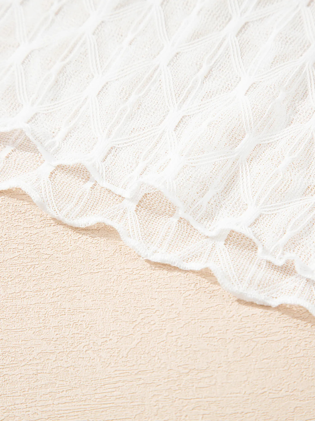 Sheer Mesh Patterned Lettuce Trim Slim Long Sleeve Top - Tops by Trendsi | Available at Handbags Specialist Headquarter