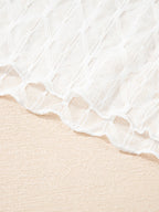 Sheer Mesh Patterned Lettuce Trim Slim Long Sleeve Top - Tops by Trendsi | Available at Handbags Specialist Headquarter