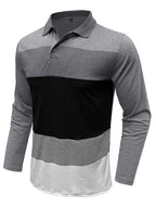 Men's Color Block Striped Long Sleeve Polo Shirt - Men's Polo shirt by Trendsi | Available at Handbags Specialist Headquarter