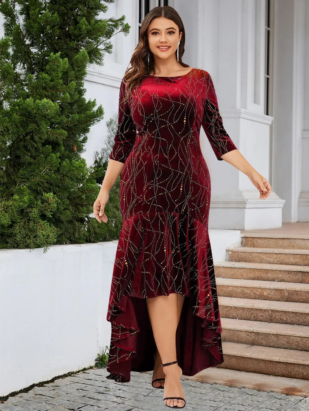 Plus Size Ruffle Hem High-Low Dress - Dresses by Trendsi | Available at Handbags Specialist Headquarter