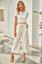 Drawstring Paperbag Waist Wide Leg Pants - Women Pants by Trendsi | Available at Handbags Specialist Headquarter