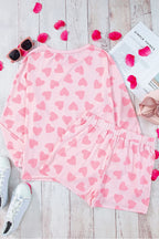 Heart Print Long Sleeve Top and Shorts Lounge Set - Sleepwear by Trendsi | Available at Handbags Specialist Headquarter