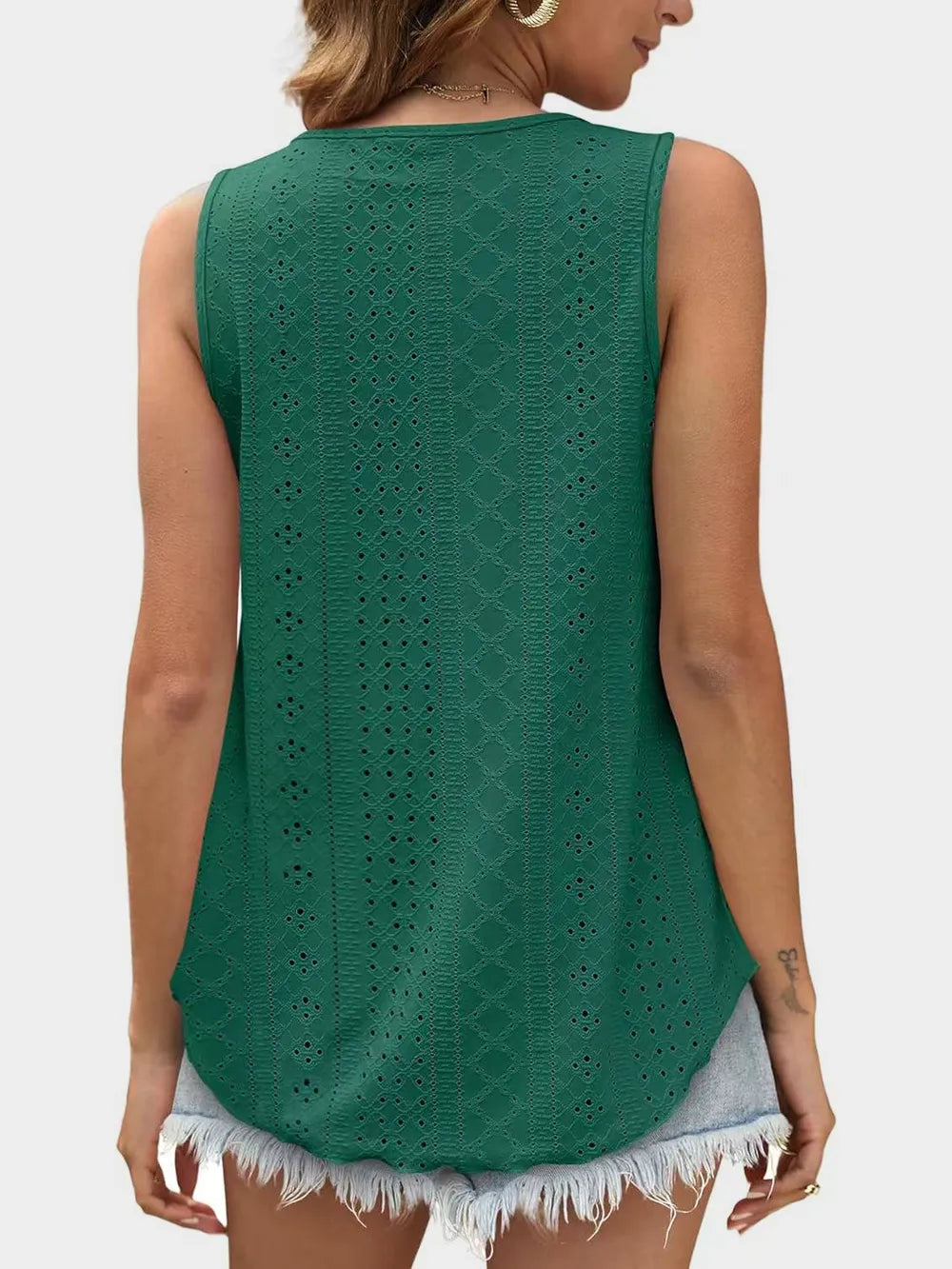 Florira Eyelet Round Neck Tank - Tops by Trendsi | Available at Handbags Specialist Headquarter