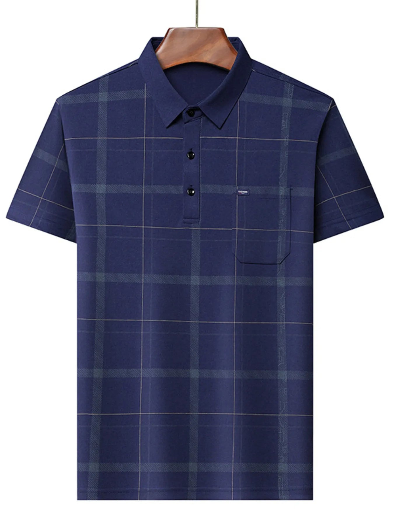 Men's Plus Size Classic Plaid Pattern Polo Shirt with Pocket - Men's Polo shirt by Trendsi | Available at Handbags Specialist Headquarter